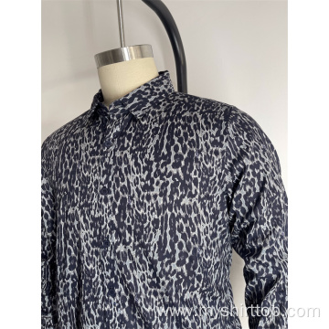 Men's Leopard Print Long Sleeved Shirt